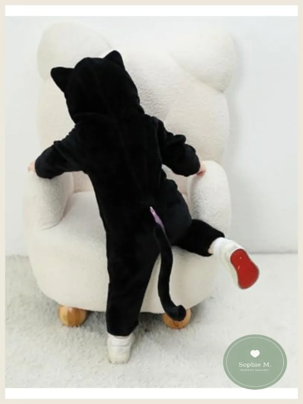 Toddler Black Cat Costume Halloween Outfit Long Sleeve Hooded Jumpsuit Polyester